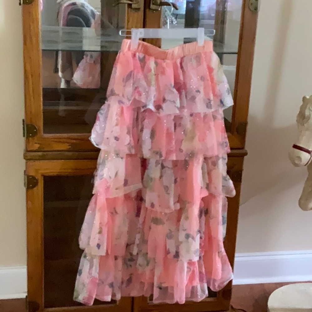Floral Pink Tiered Skirt
